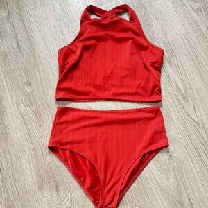 SWIMSUIT 2 PIECE SIZE XL ORANGE RIBBED WOMEN SWIMSUIT